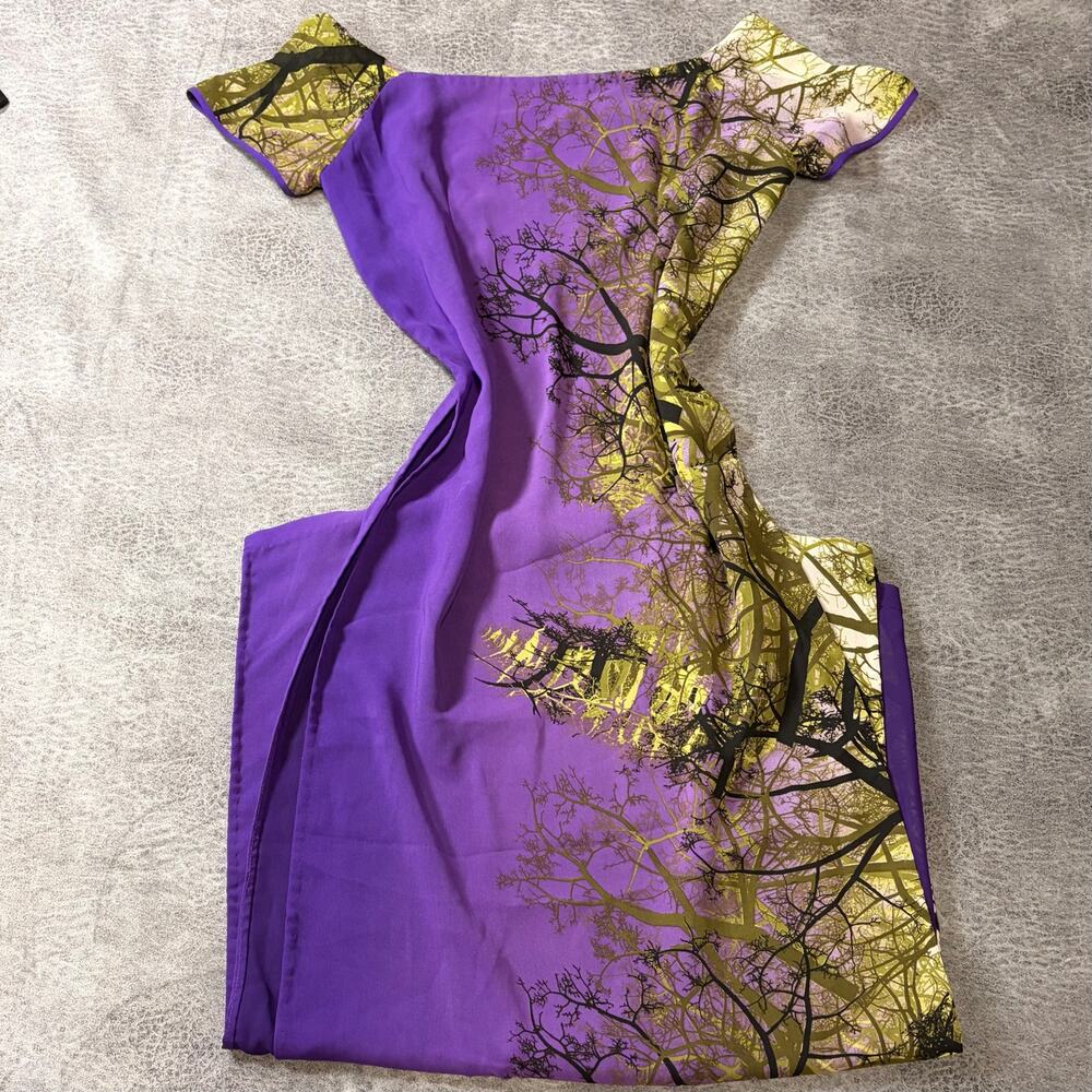 Purple Gothic Tree Graphic High Slit Maxi Dress